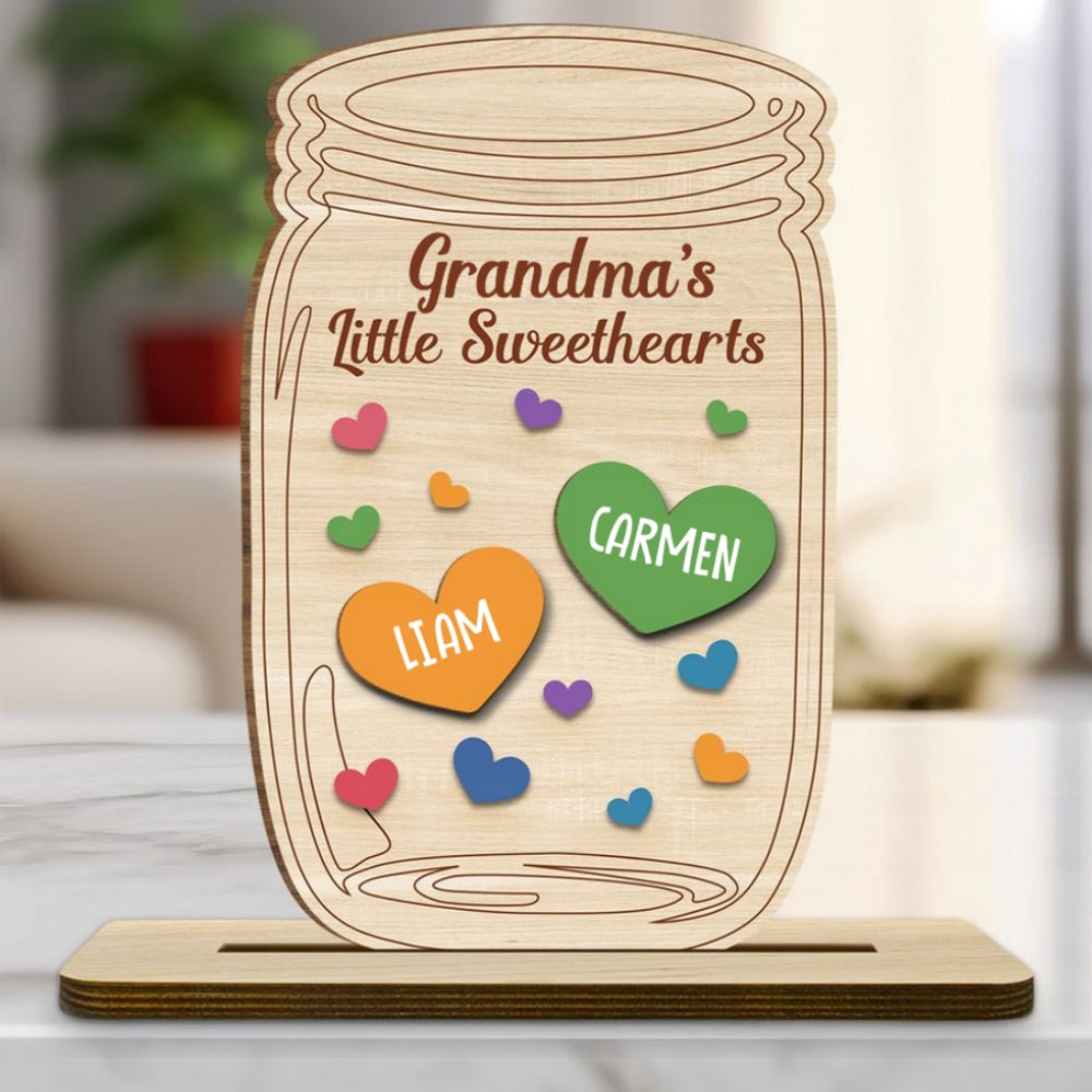 Grandma Little Sweethearts - Personalized Custom 2-Layer Wood Plaque With Flat Base