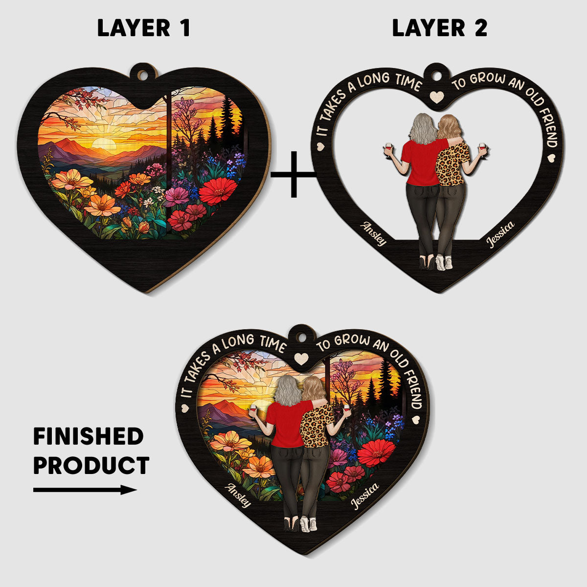 Old Friends Take Time To Grow - Personalized Custom 2-Layered Wood Car Ornament