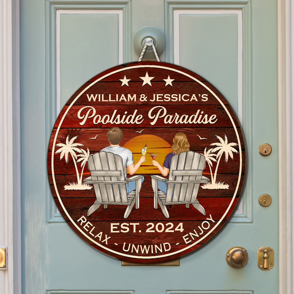 Poolside Paradise - Personalized Custom Wood Sign