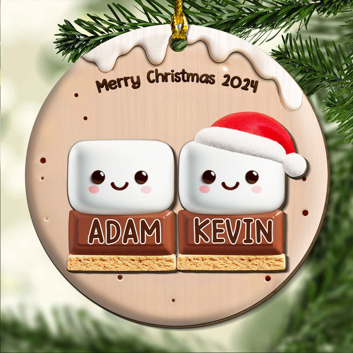 Smores Family - Personalized Custom Freeshape 2-Layered Wood Ornament