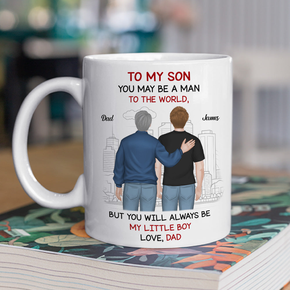 Man To World Boy To Dad - Personalized Custom Coffee Mug
