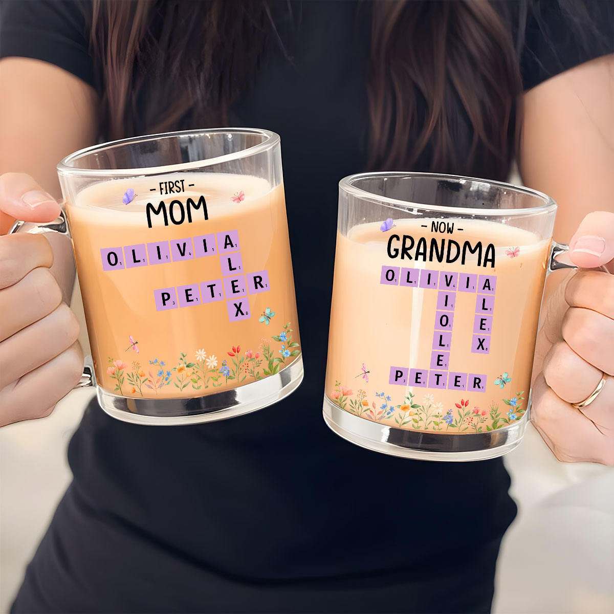 First Mom Now Grandma Crossword - Personalized Custom Glass Mug