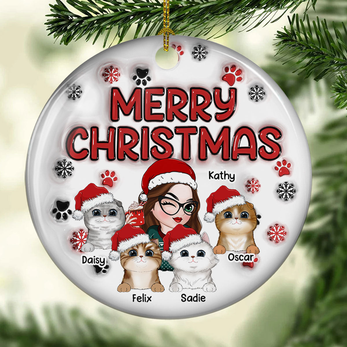 Merry Christmas Fur Mom - Personalized Custom 3D Inflated Effect Ceramic Ornament