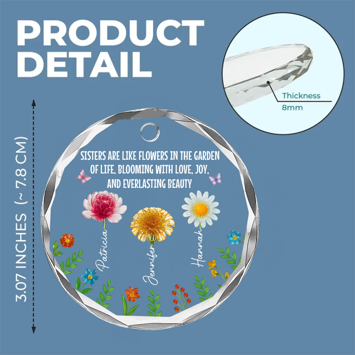 Sisters Bloom With Love And Joy - Personalized Custom Glass Ornament