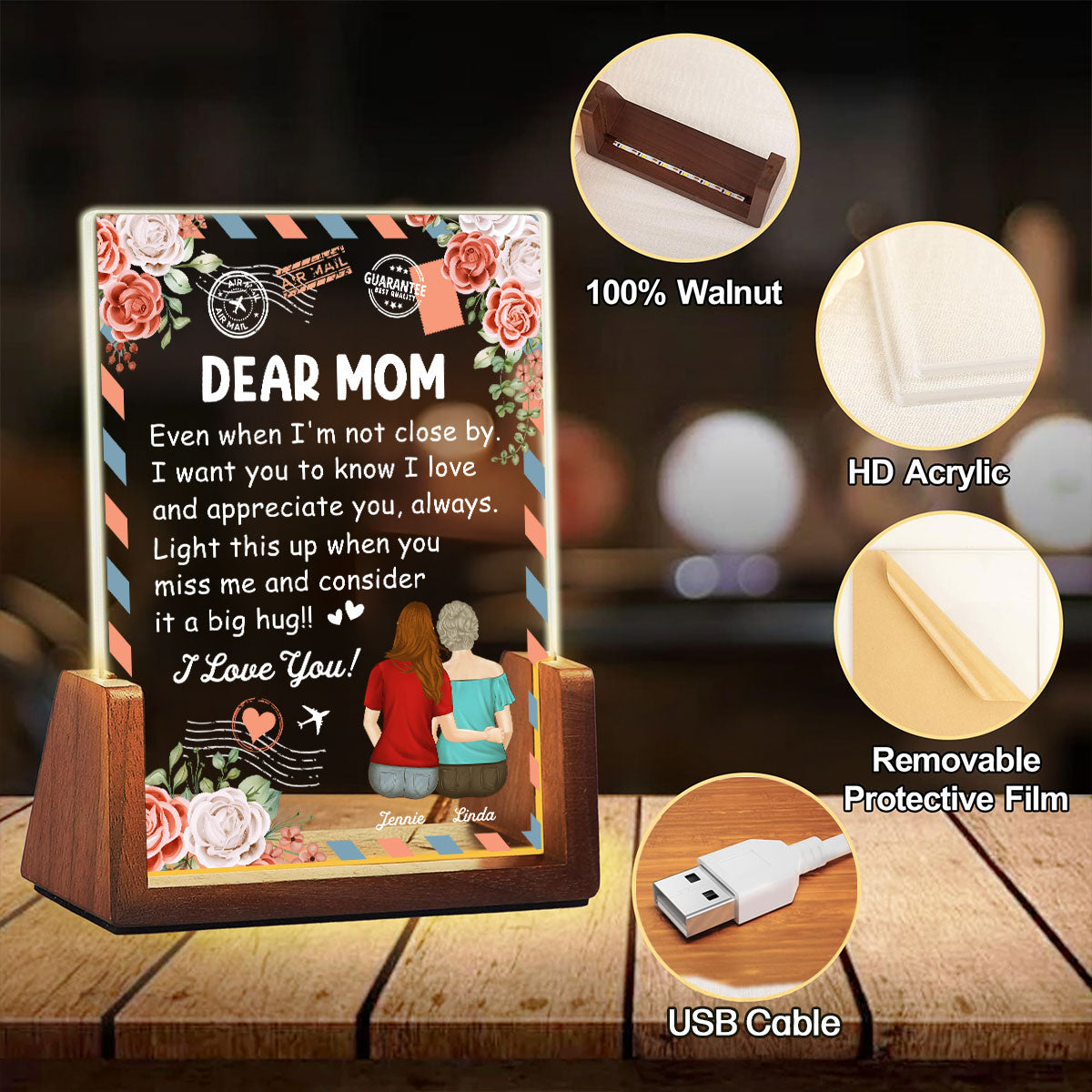 A Big Hug - Personalized Custom Plaque With Walnut Base