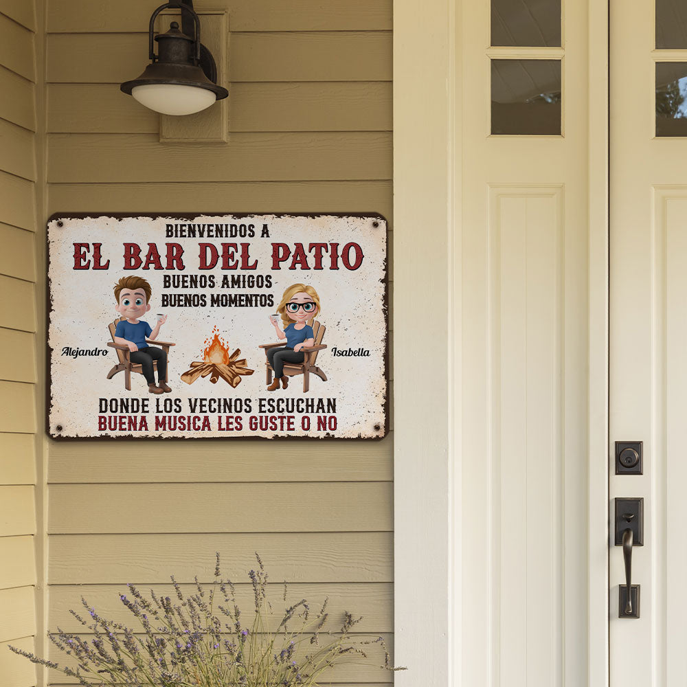 Parrillada en el patio y buena música â€?Letrero metálico personalizado