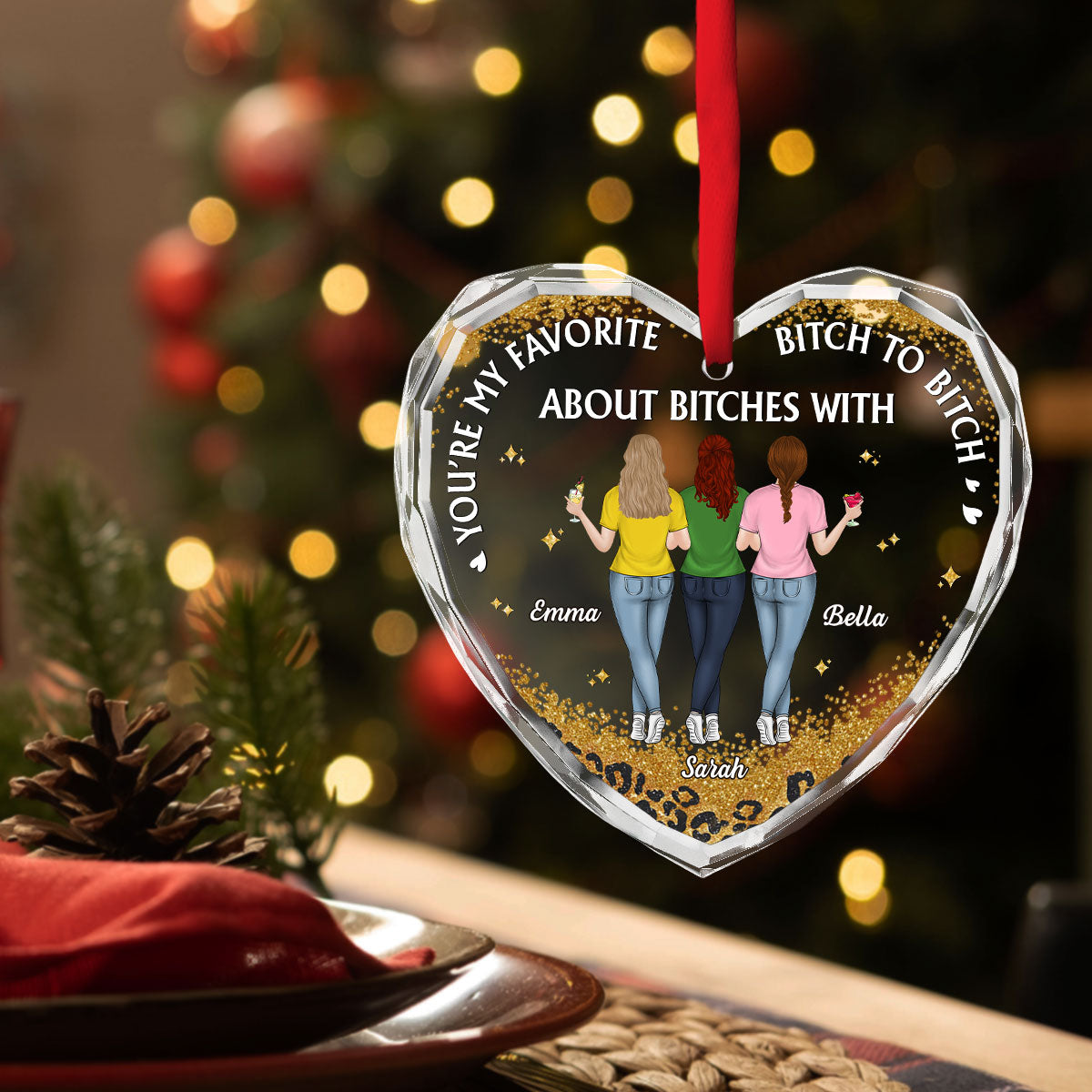 About Bitches With - Personalized Custom Glass Ornament