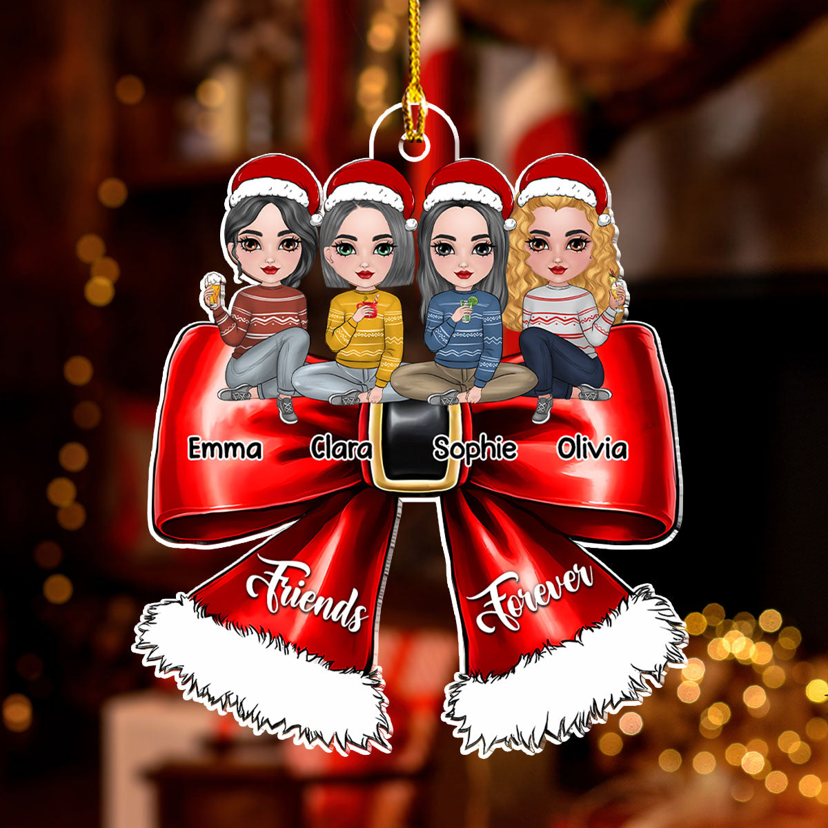 Bestie Sitting On Bowtie - Personalized Custom Acrylic Ornament