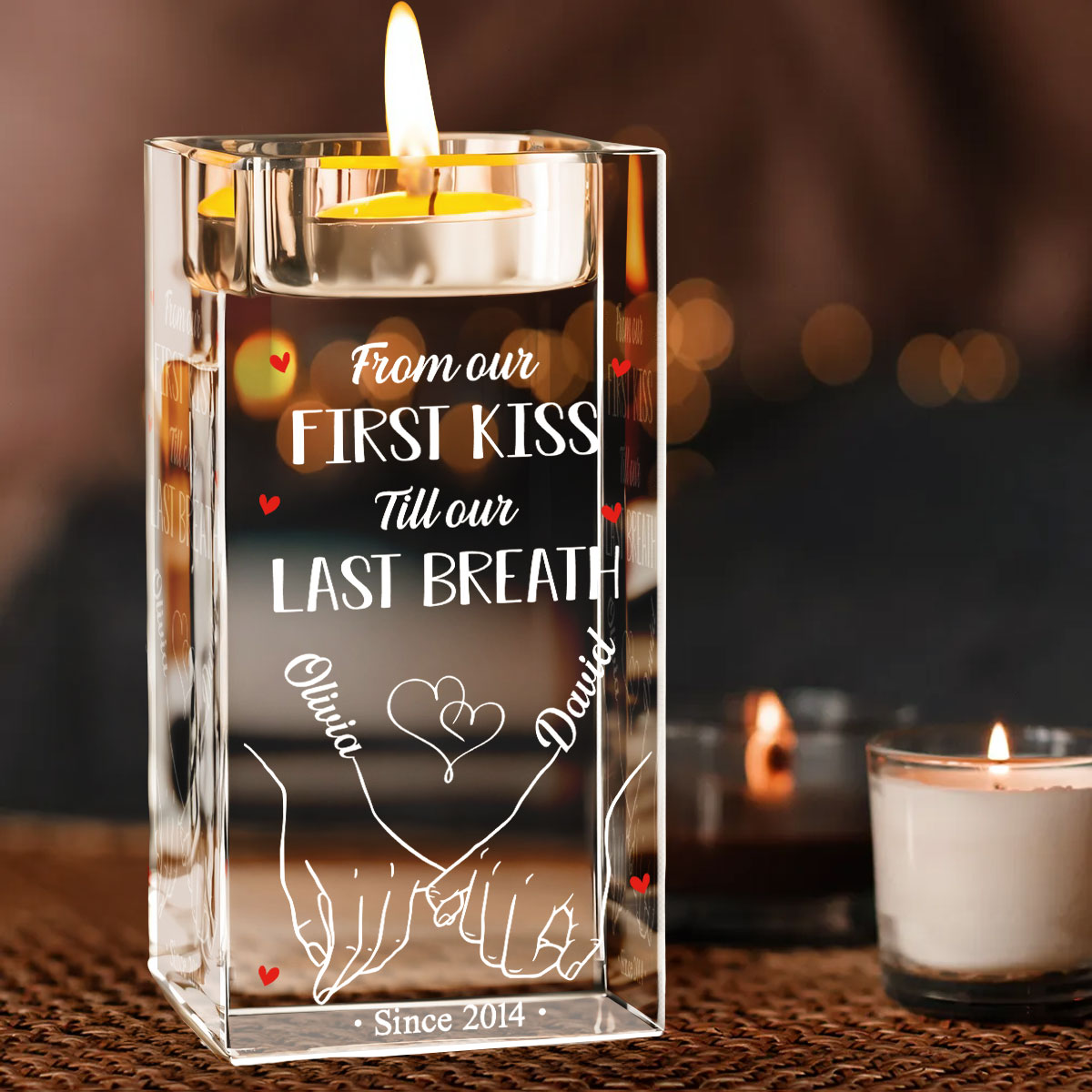 Our First Kiss -  Personalized Custom Crystal Candle Holder