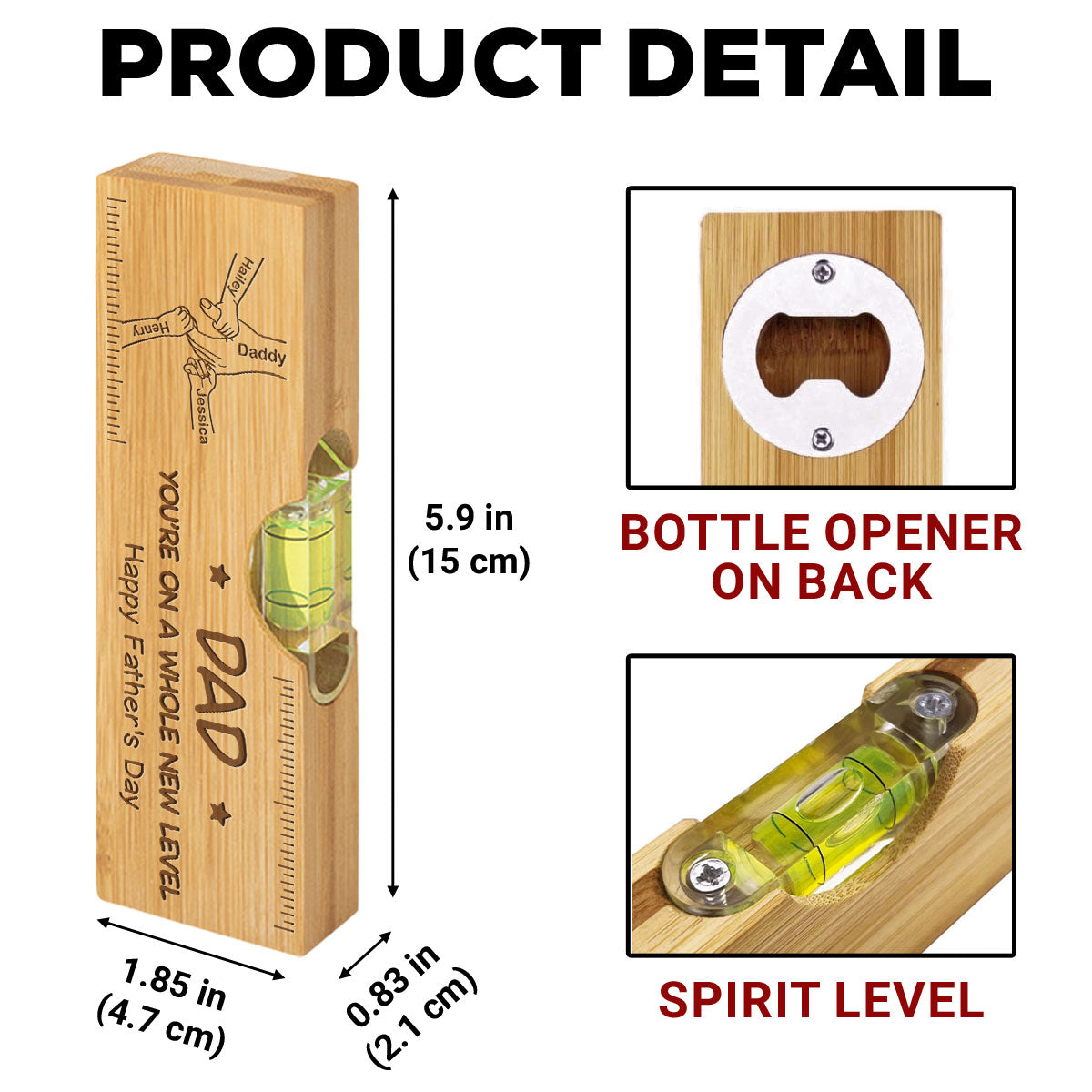 As Dads Go, You Are Different - Personalized Custom Engraved Wooden Spirit Level Bottle Opener