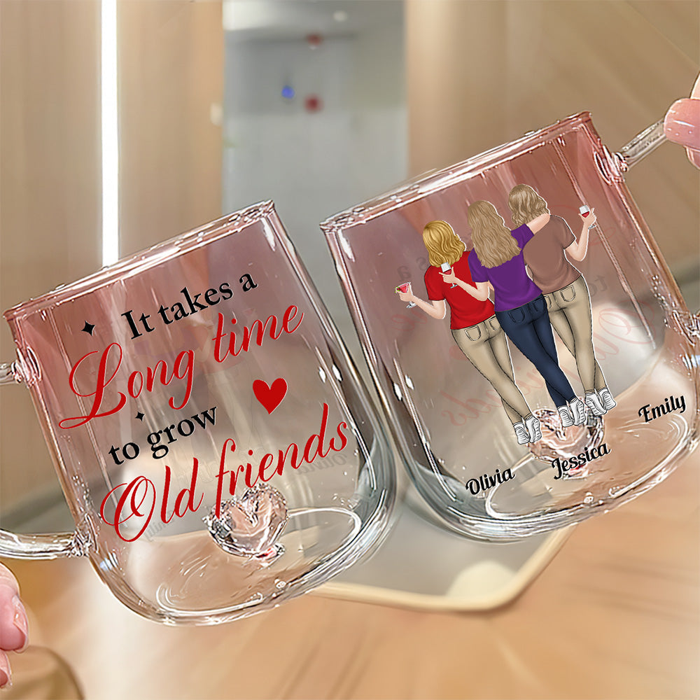 Besties Take Time To Grow - Personalized Custom Pink Gradient Glass Mug