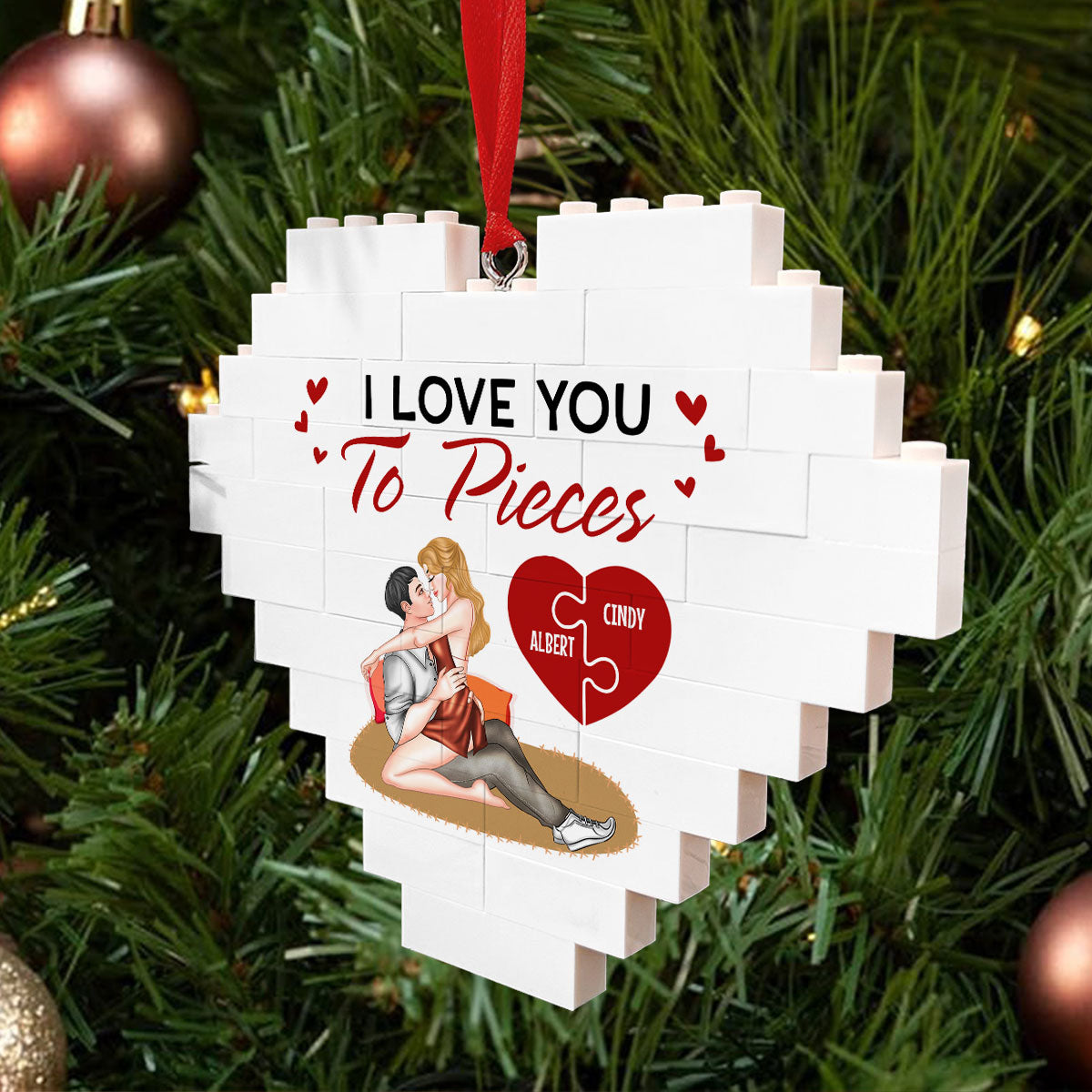 I Love You To Pieces - Personalized Custom Heart Puzzle Ornament