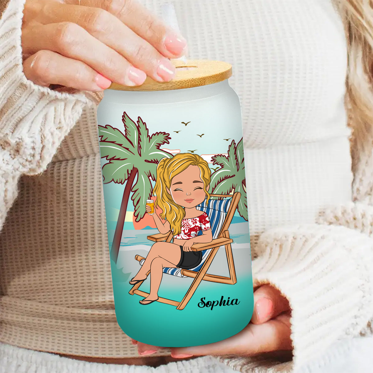 Just A Girl Who Loves Beaches - Personalized Custom Ombre Frosted Glass Can