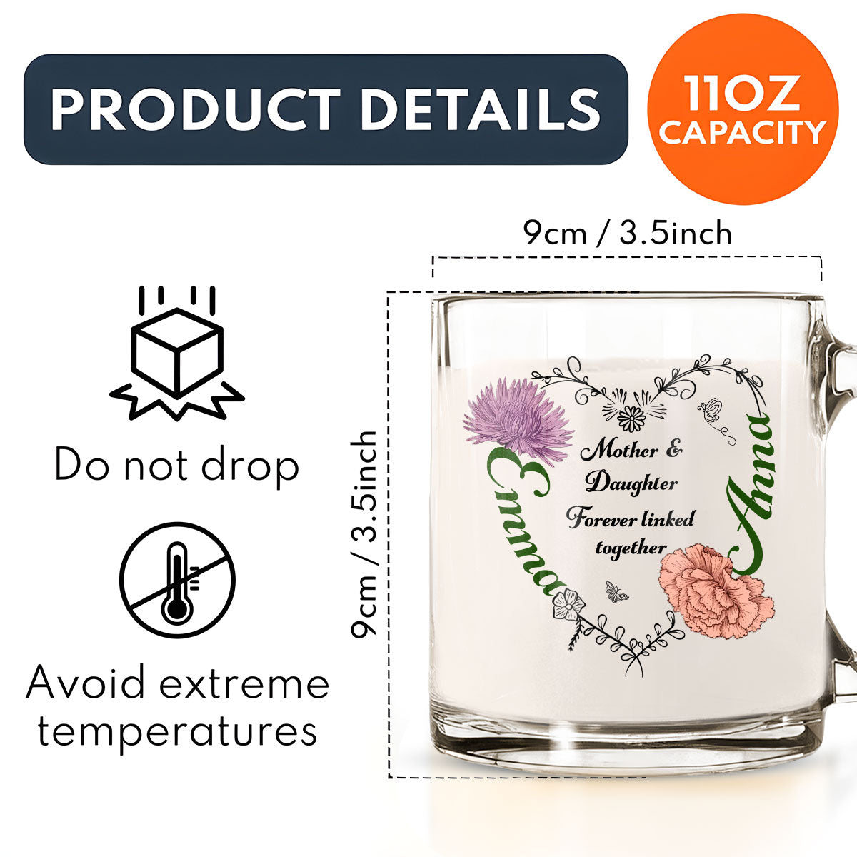 Linked Together Mom And Daughter - Personalized Custom Glass Mug