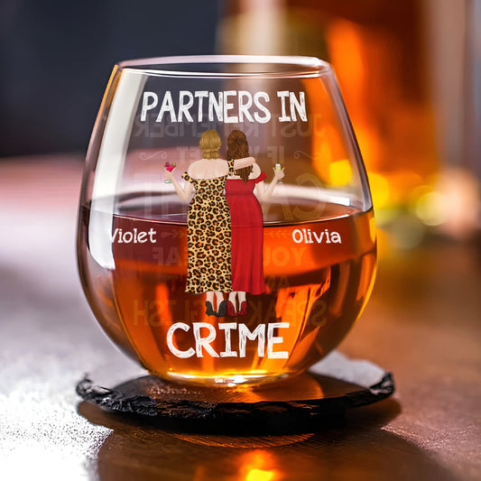 Bestie Partners In Crime If We Get Caught - Personalized Custom Wine Glass