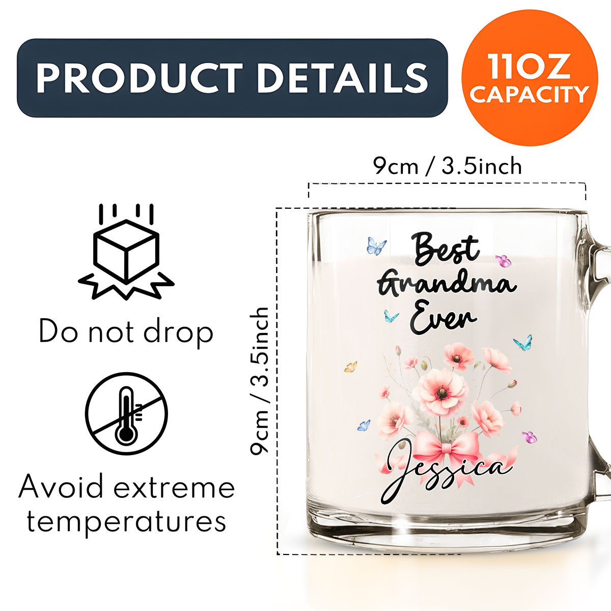 Best Grandma Flower - Personalized Custom Glass Mug