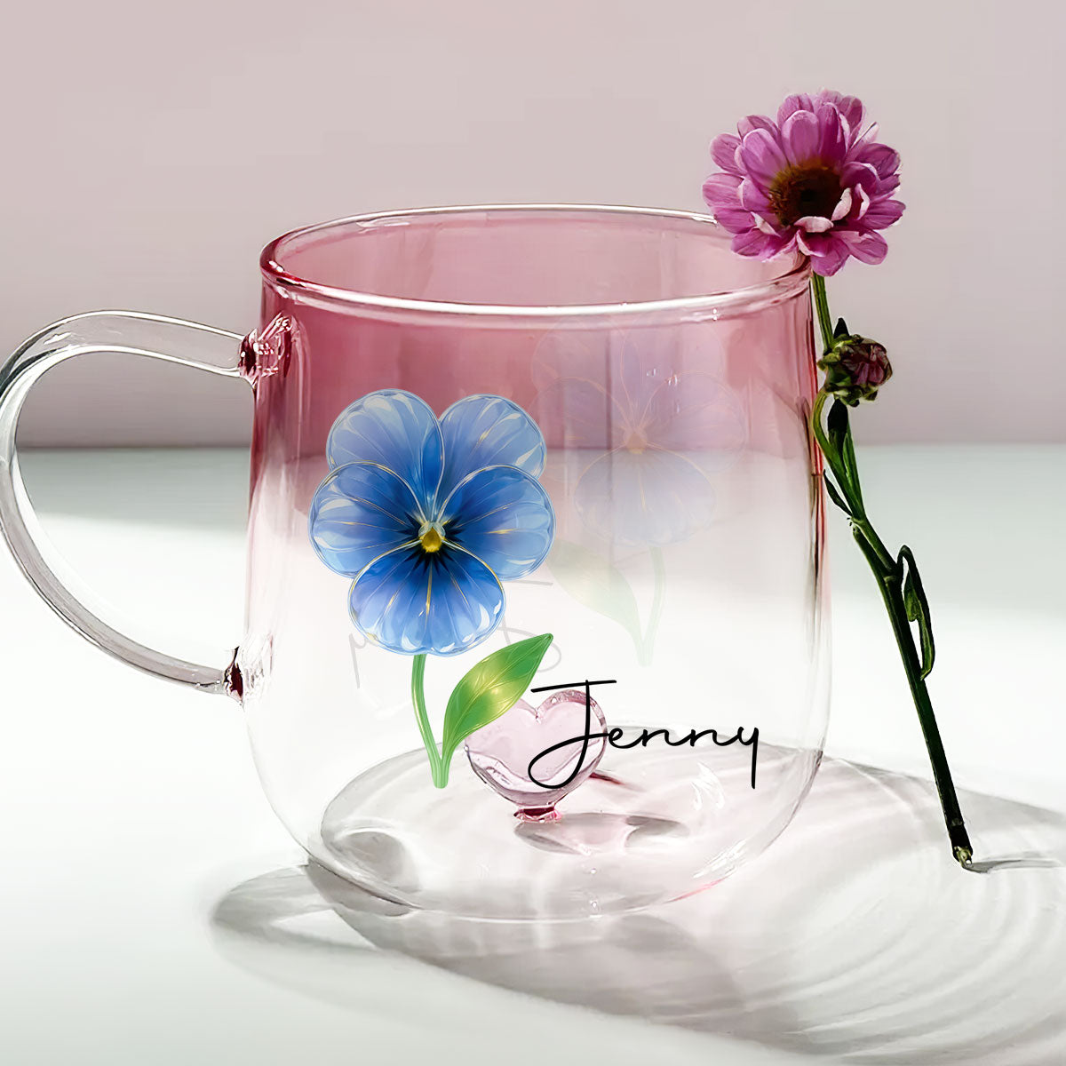 You Are The Most Beautiful Glass Flower - Personalized Custom Pink Gradient Glass Mug