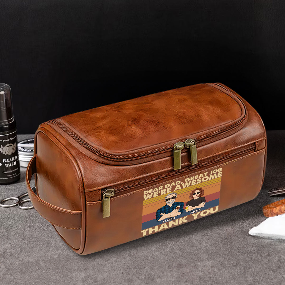 We Are Awesome - Personalized Custom Leather Toiletry Bag