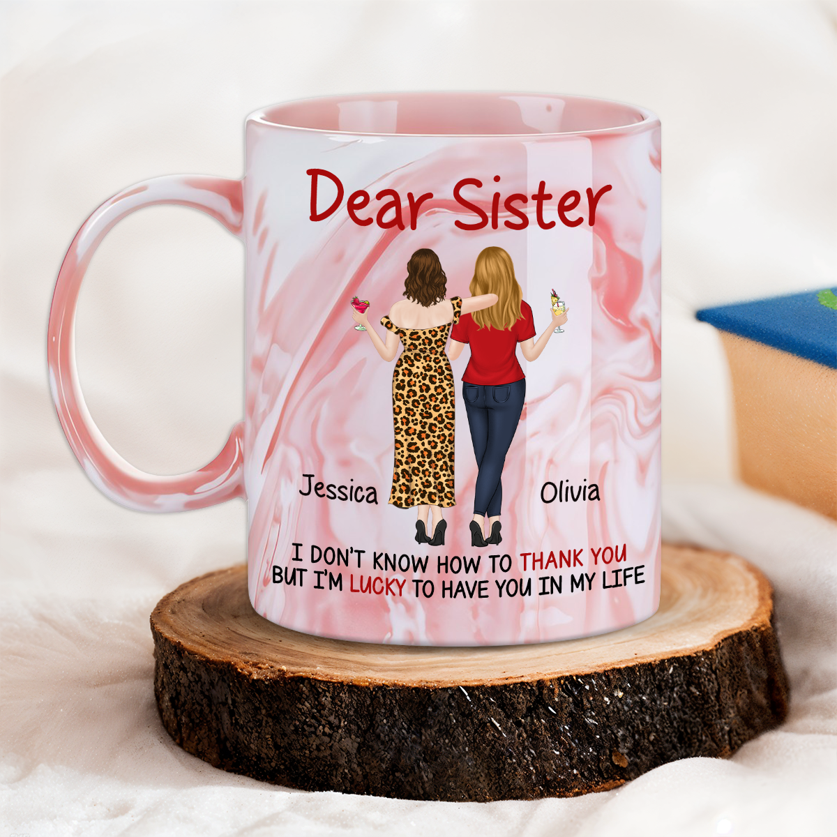 Lucky To Have You - Personalized Custom Pink Marble Mug