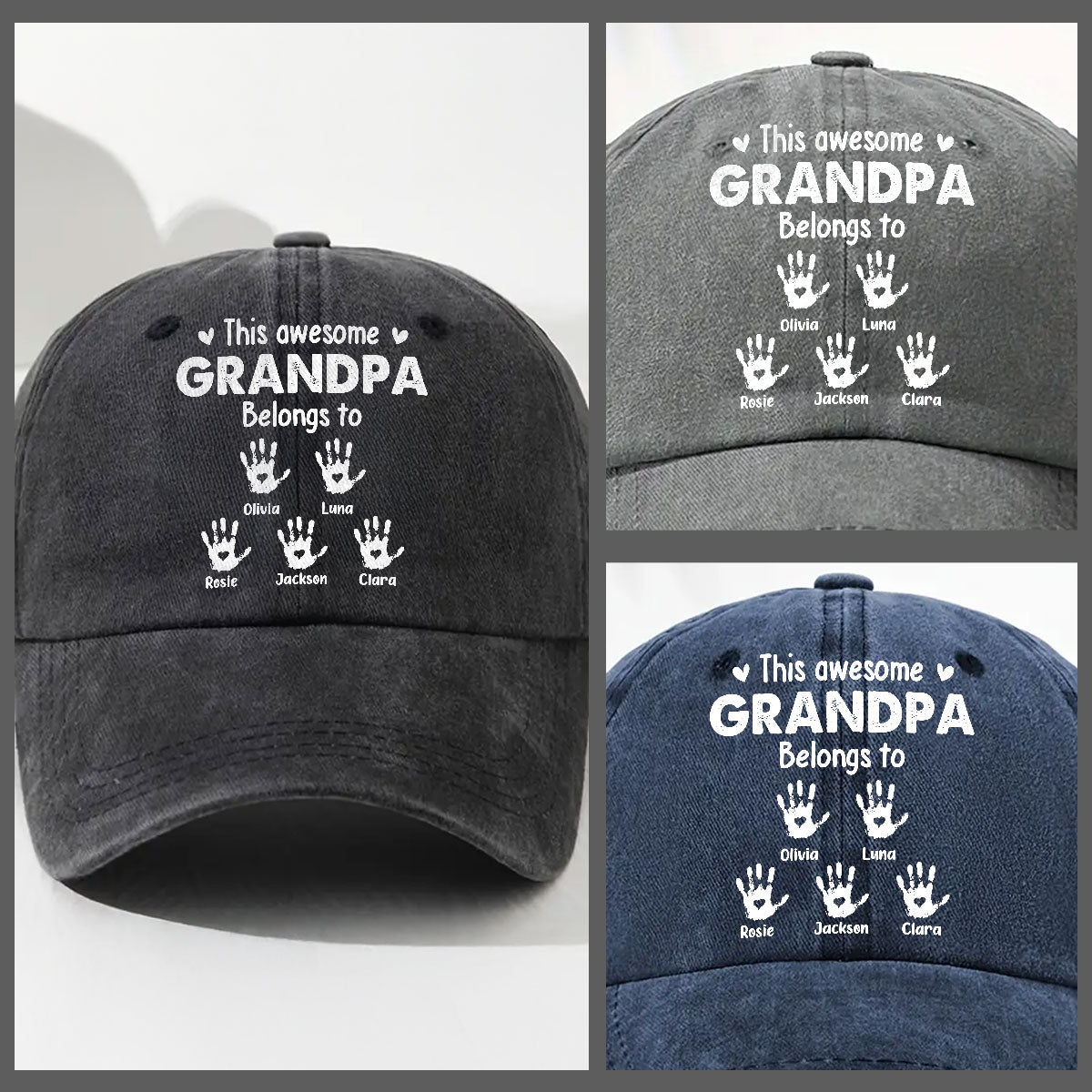 This Awesome Grandpa Belongs To - Personalized Custom Vintage Washed Denim Cap