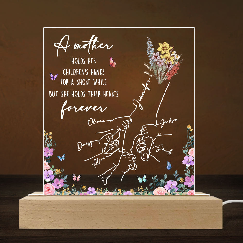 Mother Holds Her Children Heart Forever - Personalized Custom LED Light