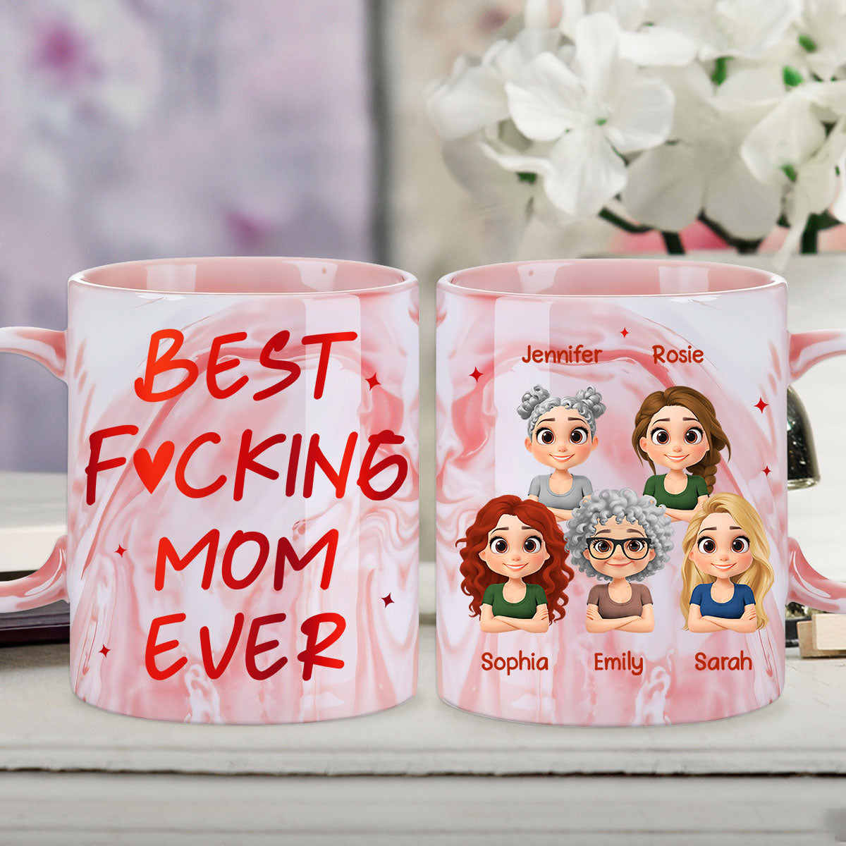Best Mom - Personalized Custom Pink Marble Mug