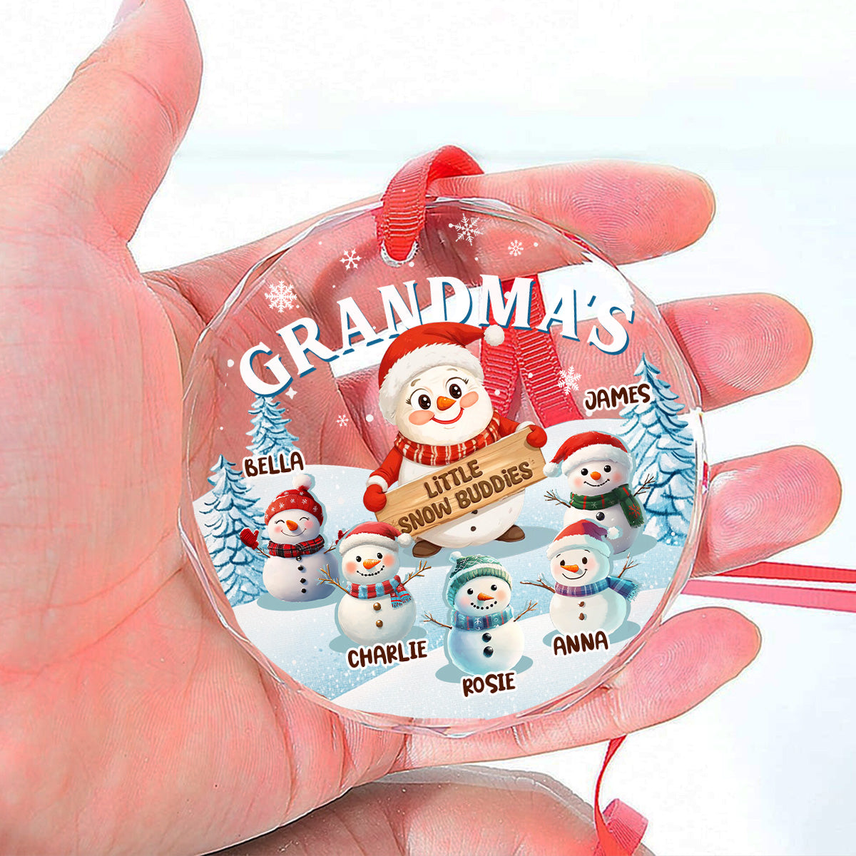 Grandma Little Snow Buddies - Personalized Custom Glass Ornament