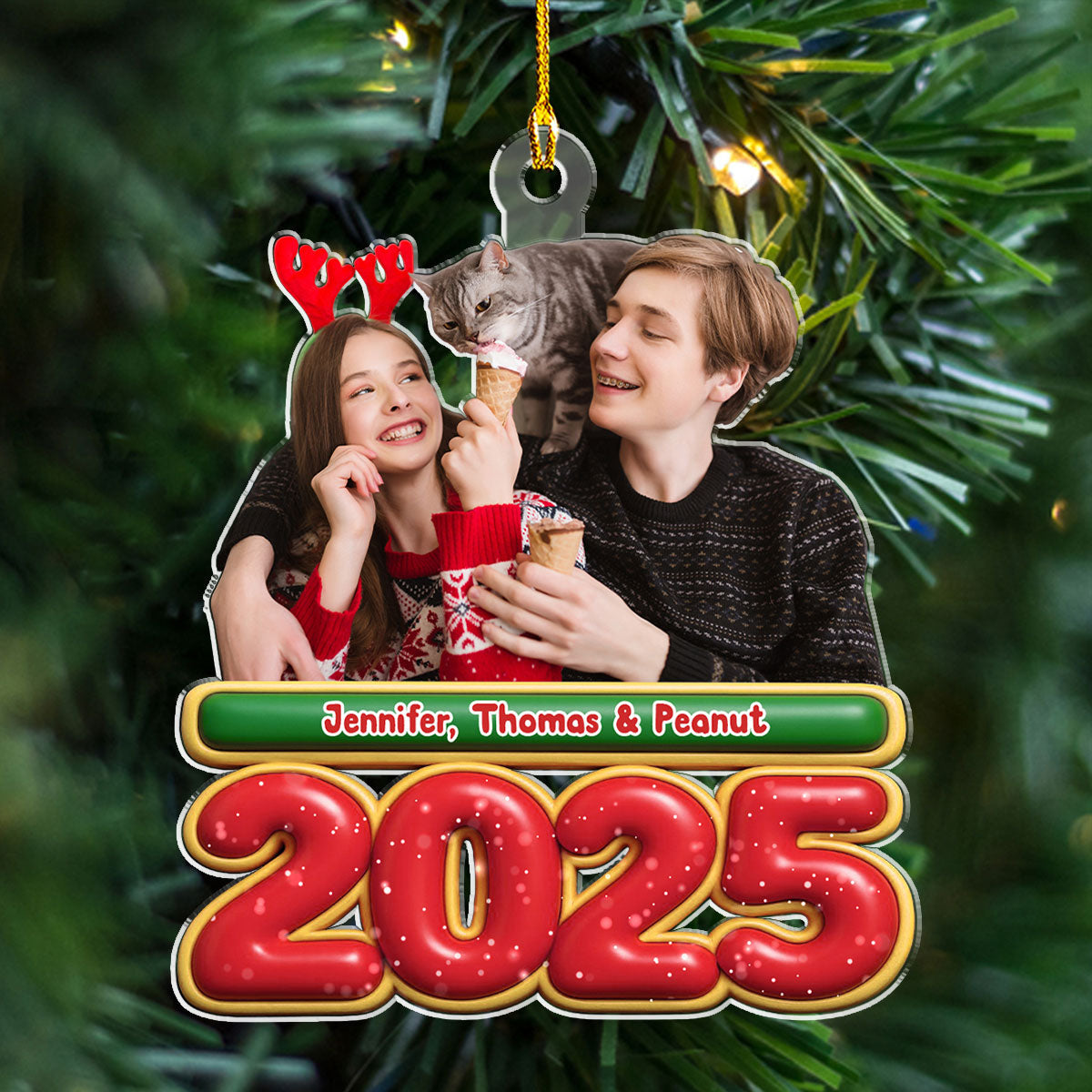 My Kids Is Here Cat Photo Version - Personalized Custom Acrylic Ornament