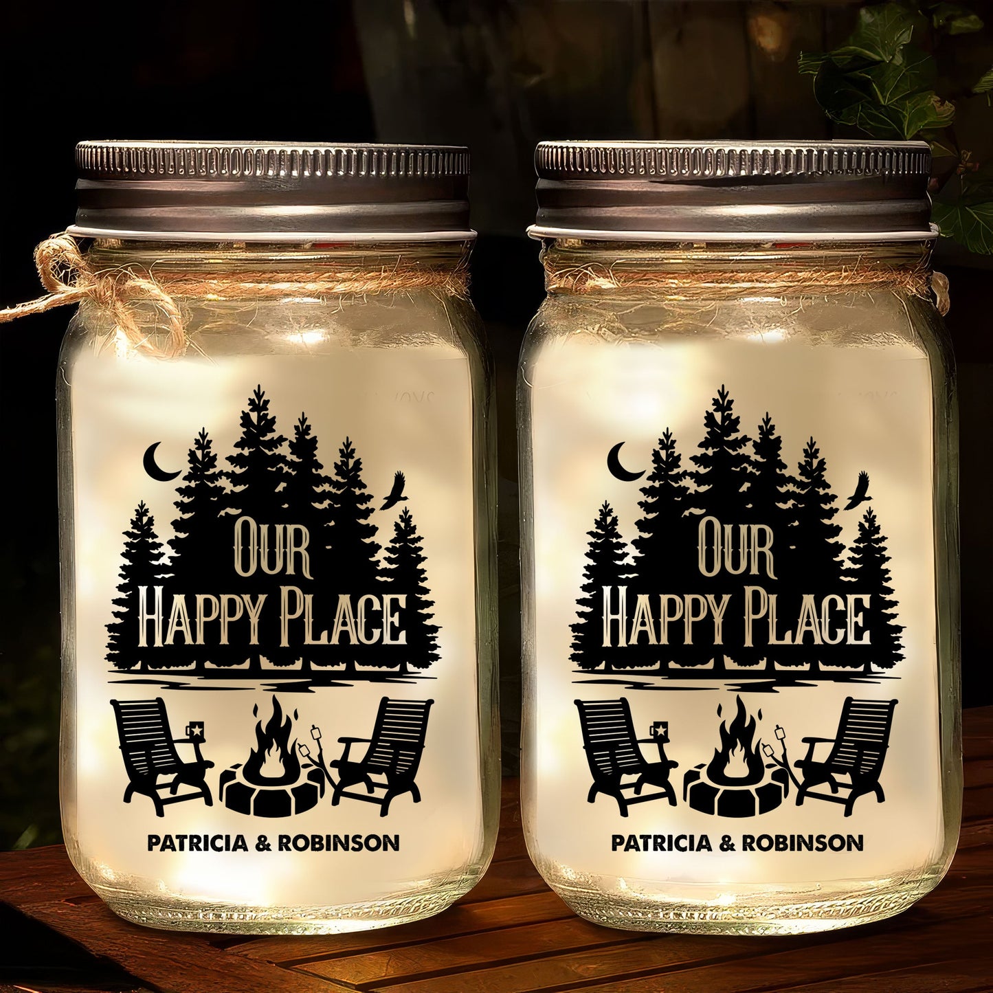 Our Happy Place  - Personalized Custom Mason Jar Light