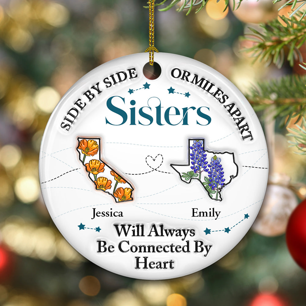 Connected By Heart - Personalized Custom 3D Inflated Effect Ceramic Ornament