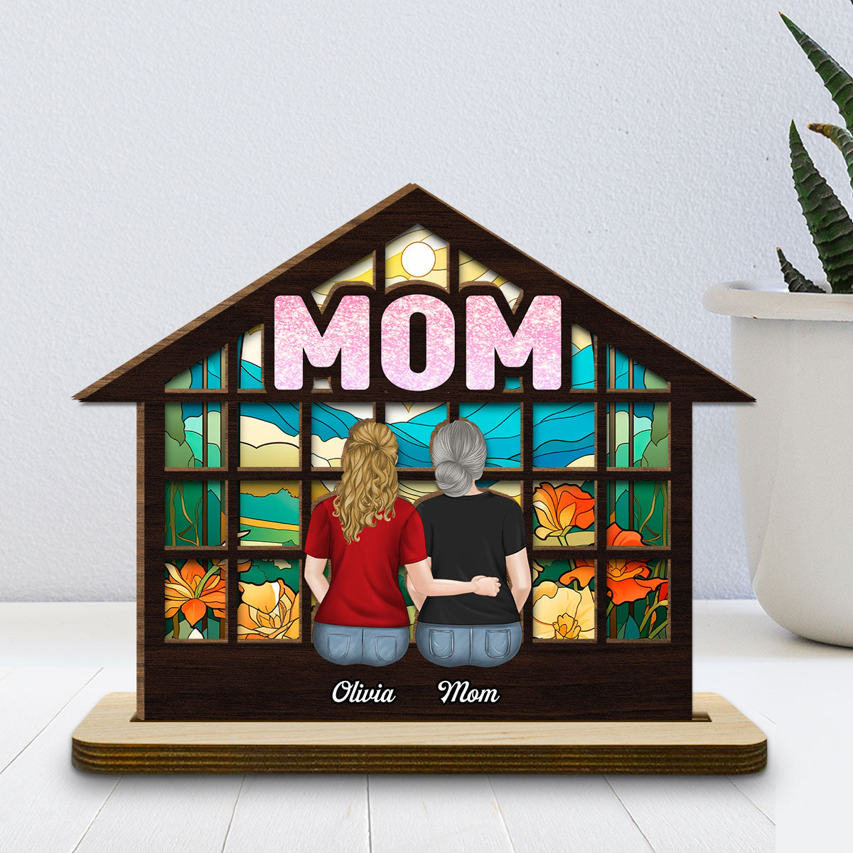 We Love You Mom - Personalized Custom 2-Layer Wood Plaque With Flat Base