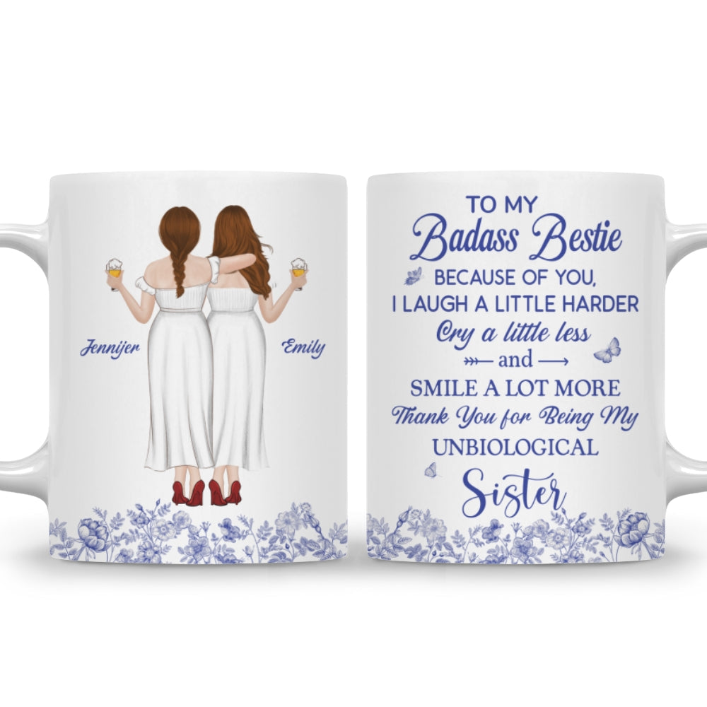 Thank You for Being My Sister Flower Toile - Personalized Custom Coffee Mug