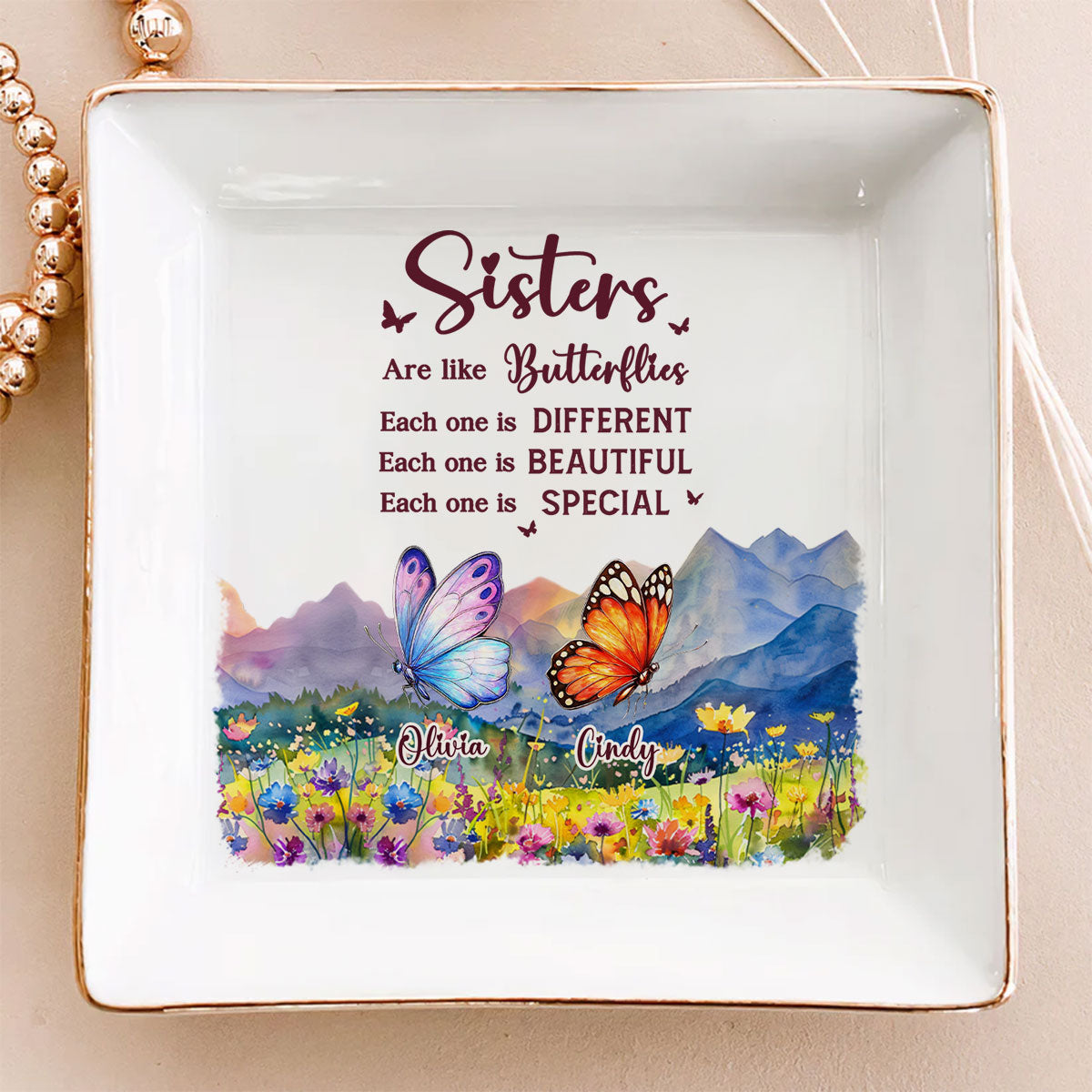 Sisters Are Like Butterflies - Personalized Custom Jewelry Dish