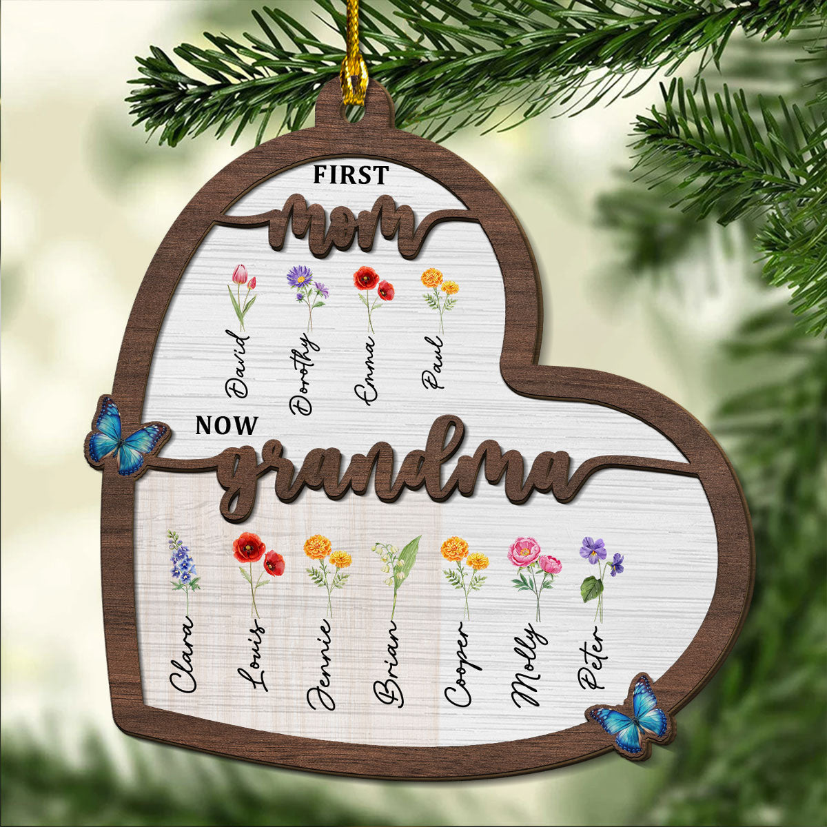 Flower Birth Month Garden Grandma - Personalized Custom 2-layered Wood Ornament