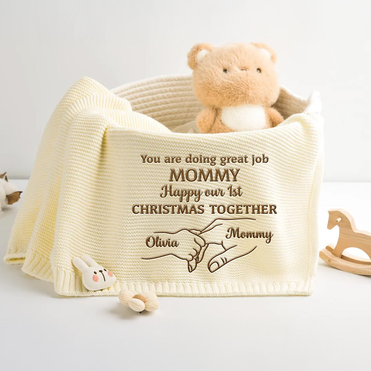 Christmas Together - Personalized Custom Embroidered Knitted Baby Blanket
