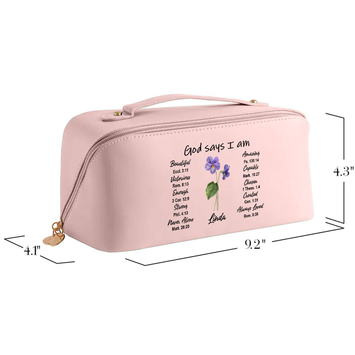 God Says I Am - Personalized Custom Leather Makeup Bag