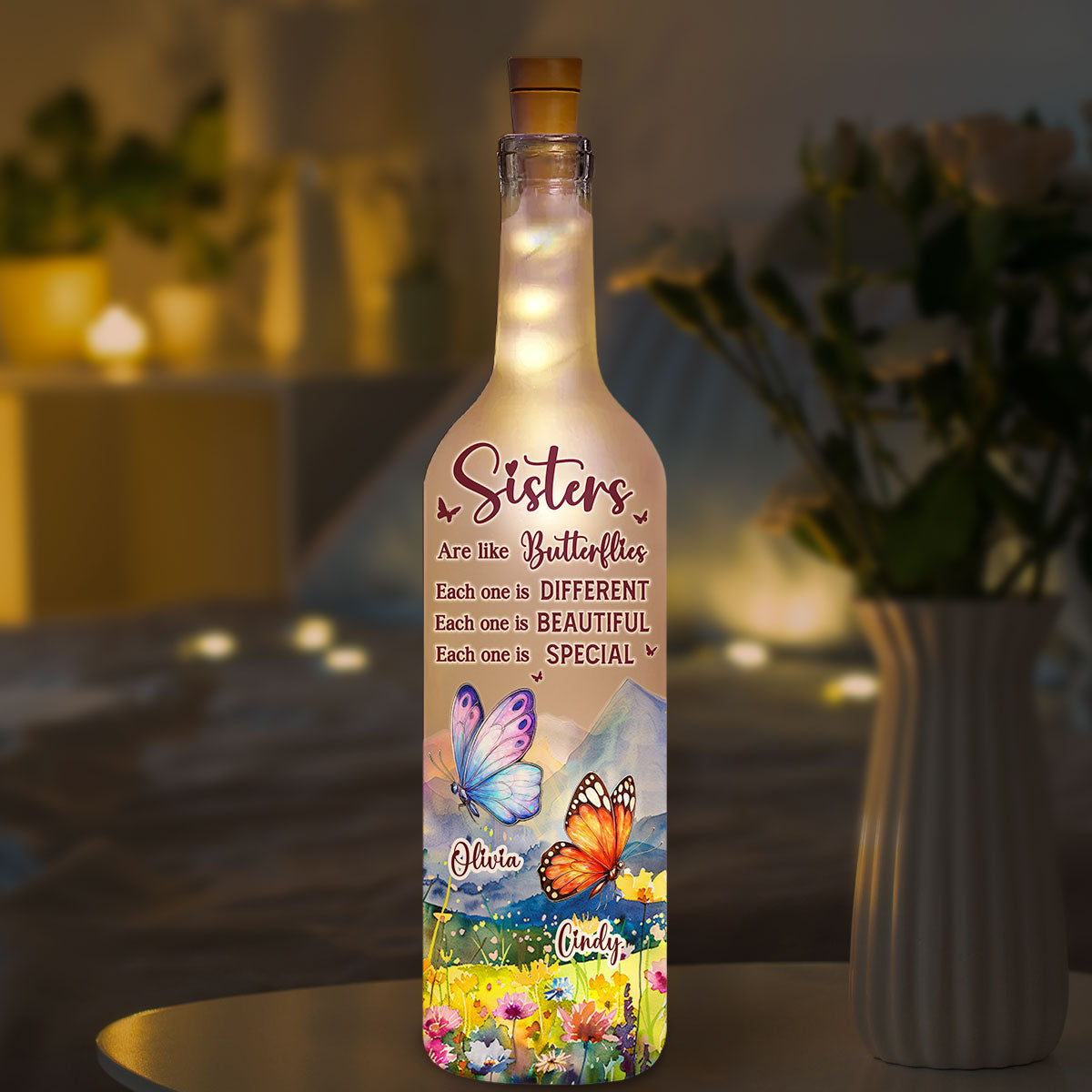 Sisters Are Like Butterflies - Personalized Custom Bottle Lamp