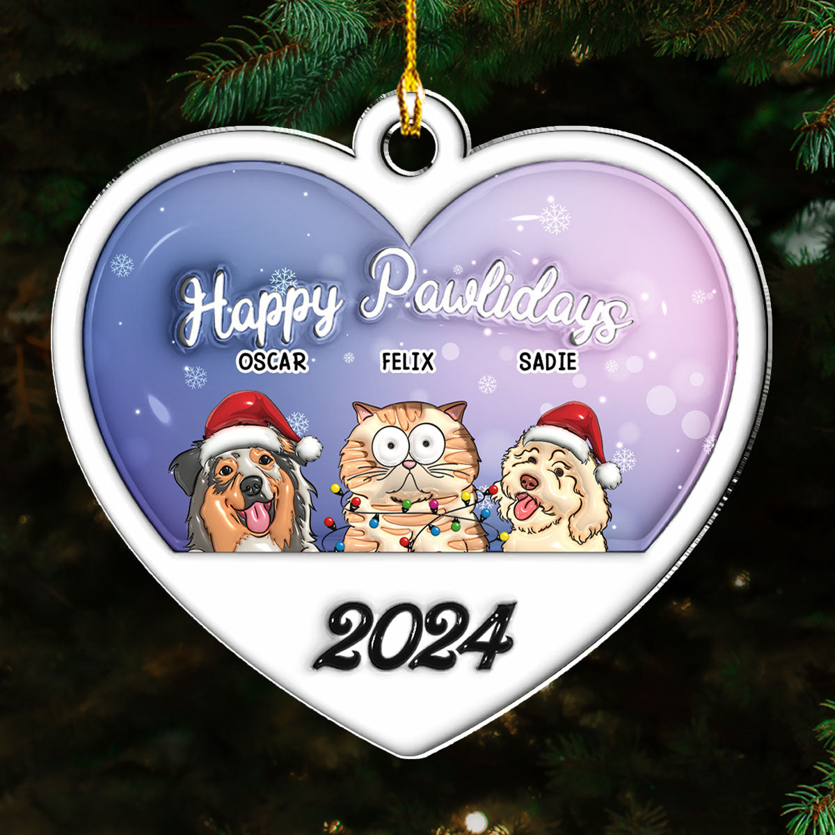 Happy Pawlidays 2024 - Personalized Custom 3D Inflated Effect Acrylic Ornament