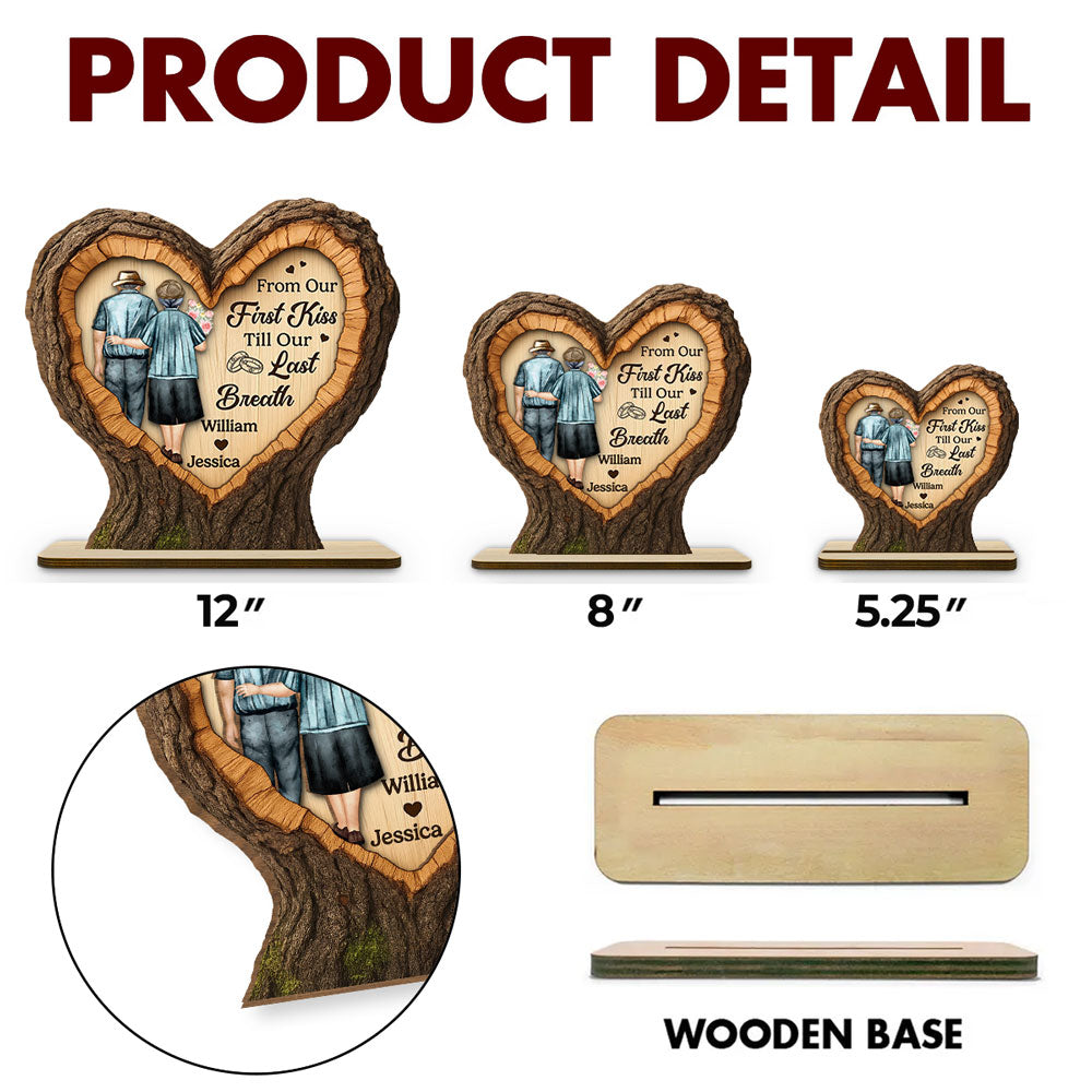 Our Journey Begins With First Kiss - Personalized Custom 2-Layer Wood Plaque With Flat Base