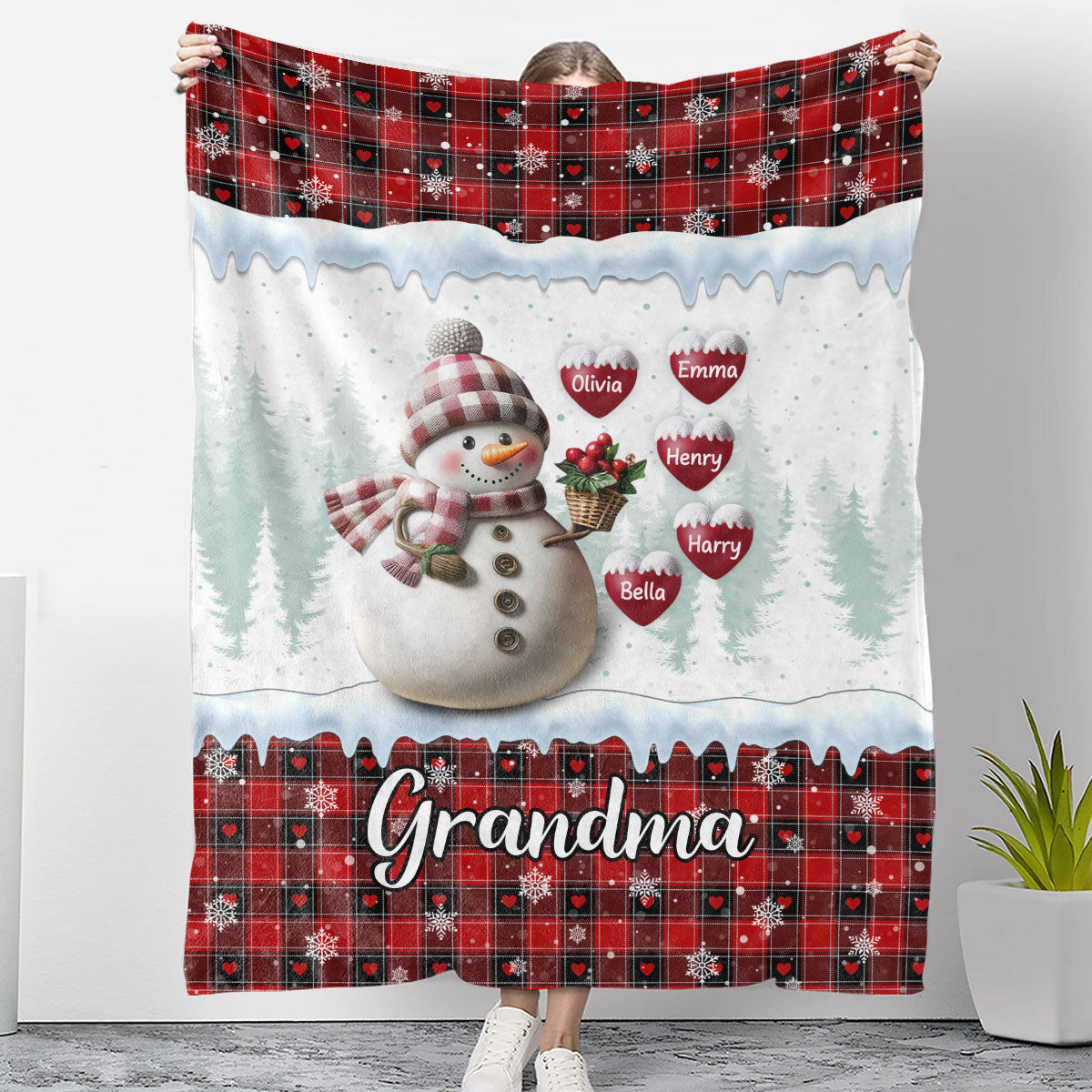 Snowman Grandma - Personalized Custom Fleece Blanket