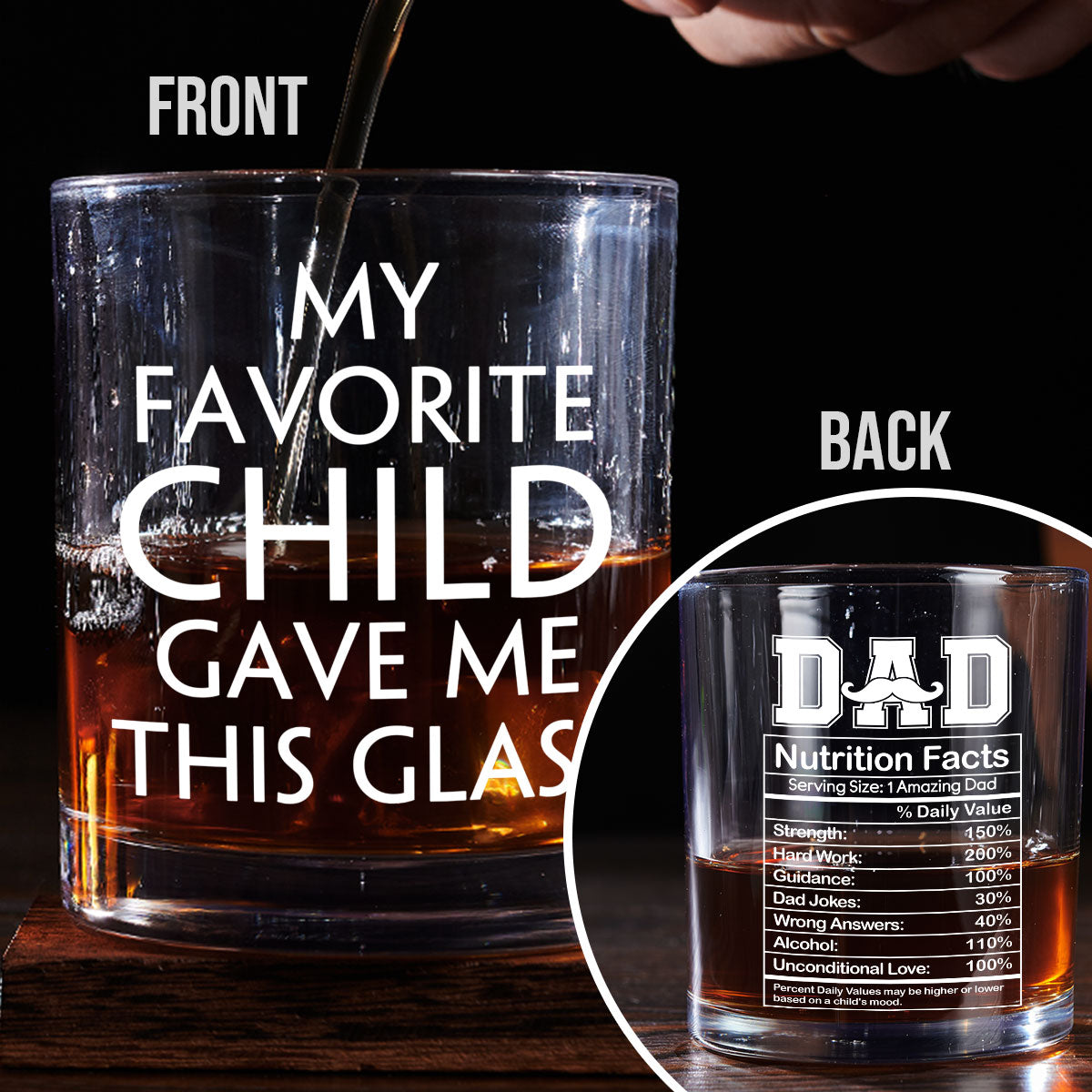 Nutrition Facts Of Dad - Personalized Custom Whiskey Glass