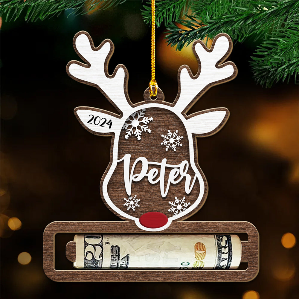 Christmas Reindeer - Personalized Custom Money Holder Wood Ornament
