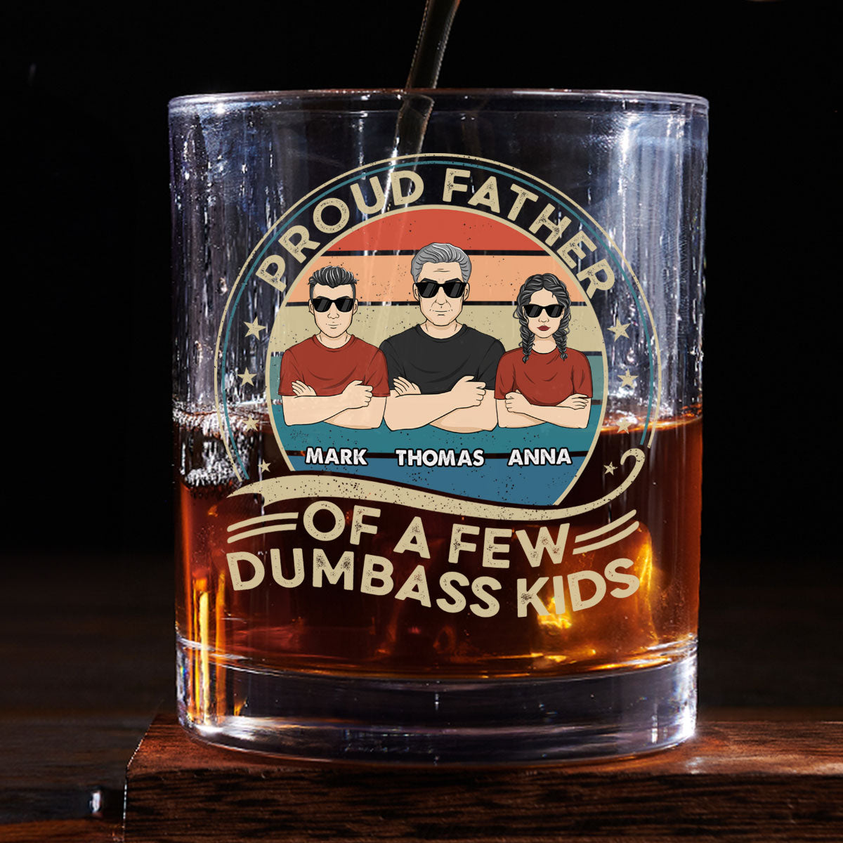 Proud Father Of A Few Kids - Personalized Custom Whiskey Glass