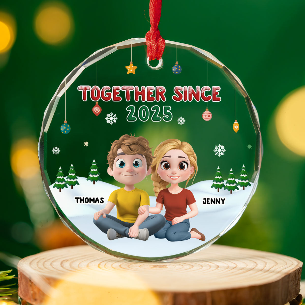 Together In Christmas - Personalized Custom Glass Ornament