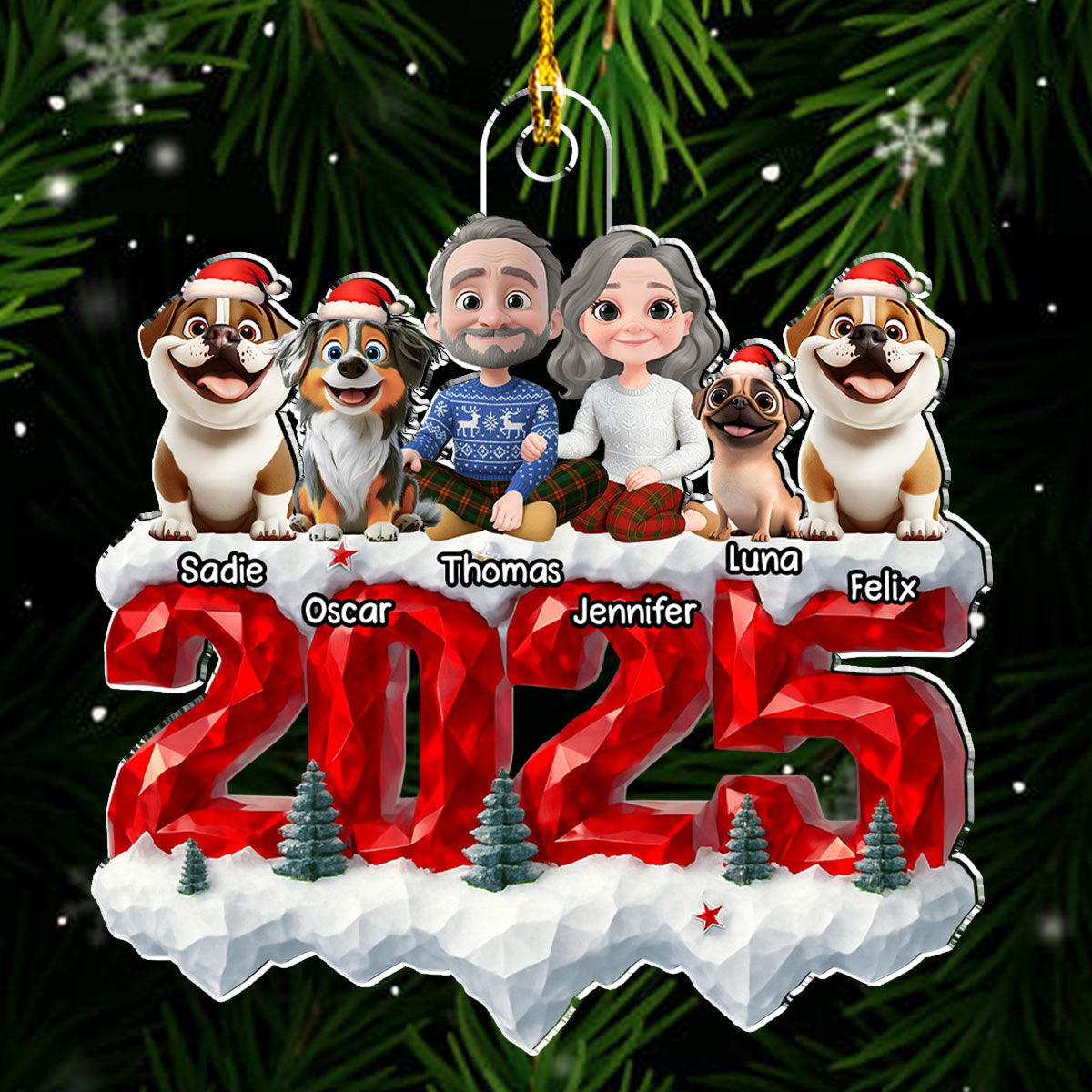 Family Love And Paws - Personalized Custom Acrylic Ornament