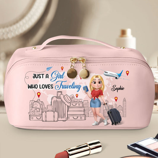 I Love Traveling - Personalized Custom Leather Makeup Bag