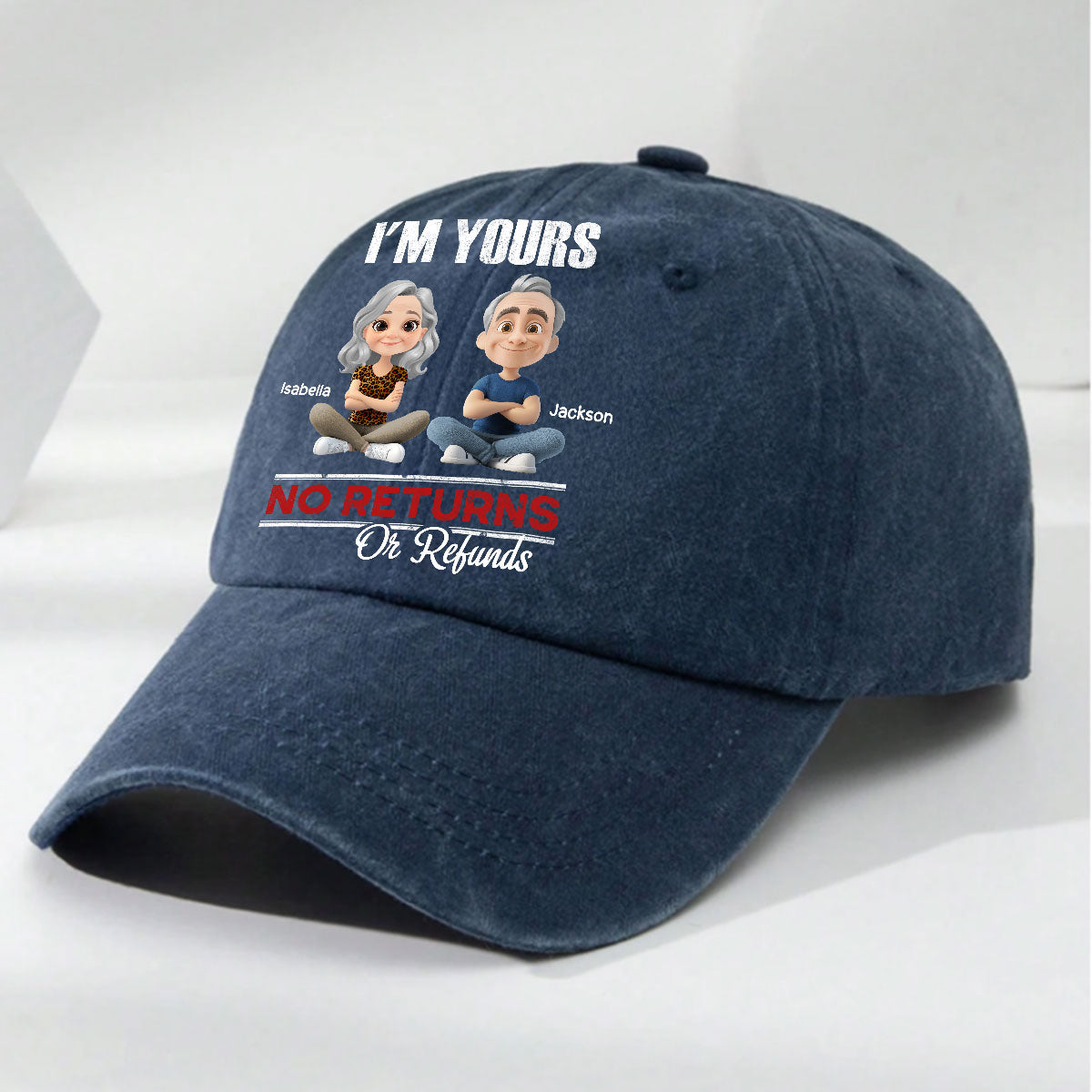 No Refunds - Personalized Custom Vintage Washed Denim Cap