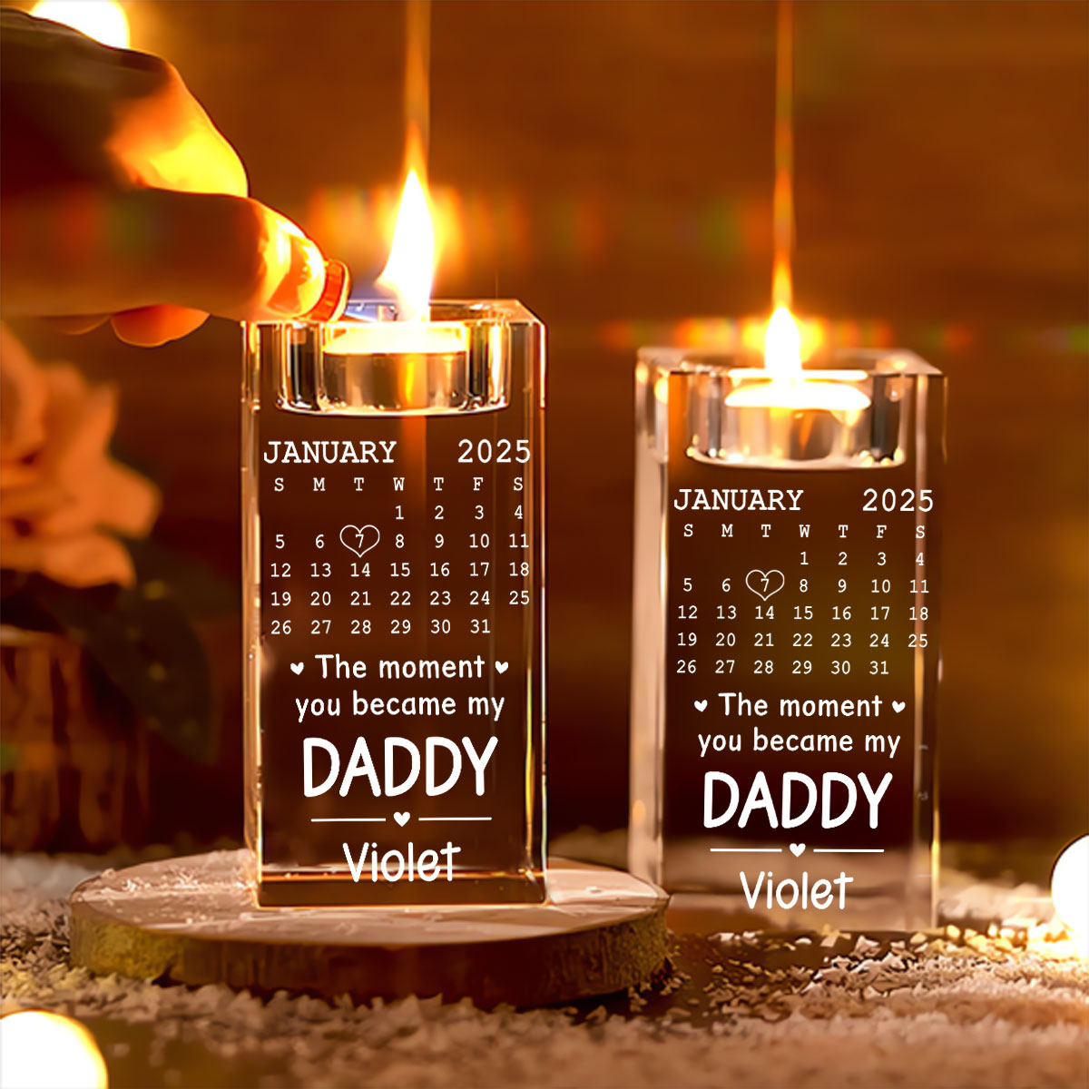 Became Daddy - Personalized Custom Engraved Crystal Candle Holder
