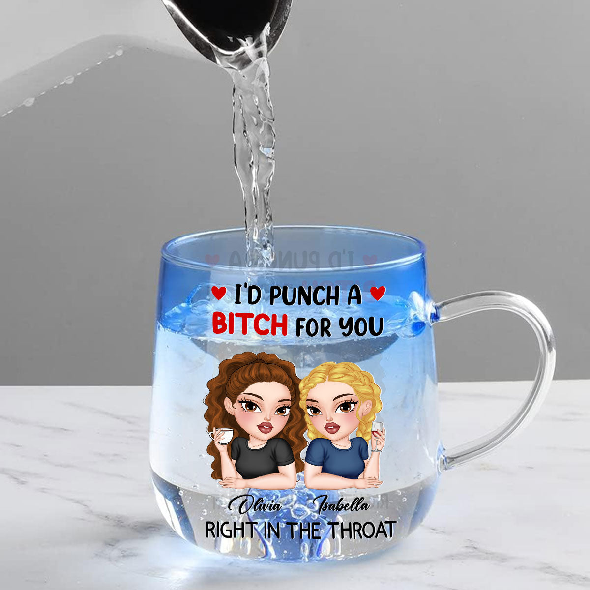 Punch A Bitch For You My Friend - Personalized Custom Blue Gradient Glass Mug