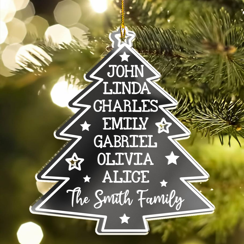 Christmas Tree Family Names - Personalized Custom Mirrored Acrylic Ornament